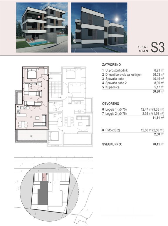 APARTMÁN S3, NOVOSTAVBA, 100m OD MORA A PLÁŽE - ŠIMUNI, PAG